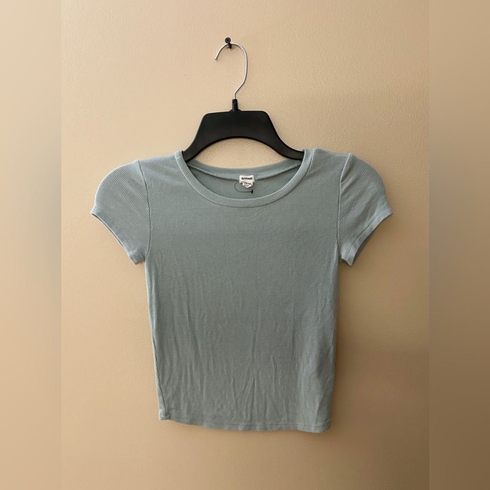 Garage Blue Ribbed Cropped T-Shirt